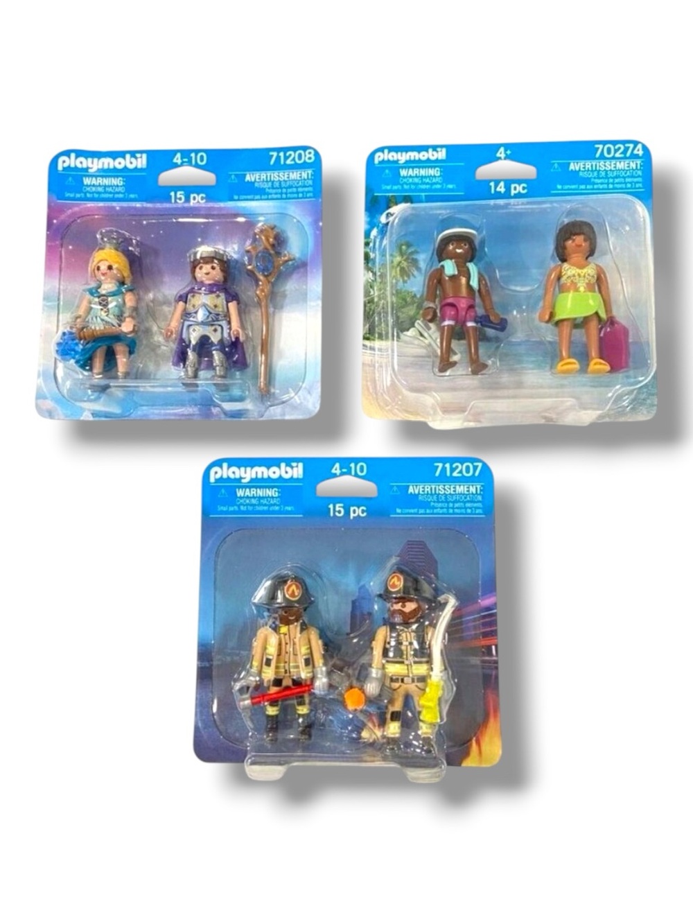 Playmobil Bundle Of 3 Figures Sets: Princess Couple 71208 Beach Duo 70274 Firefi
